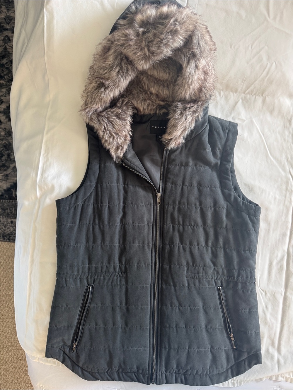 Tribal Black Quilted Vest with Faux Fur Trim